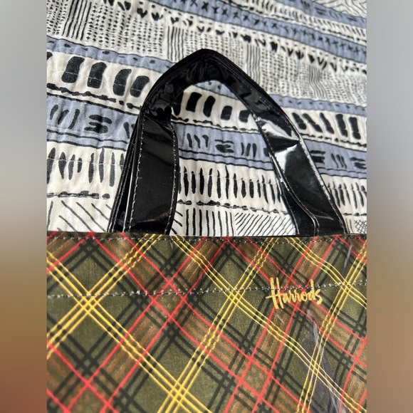 Vintage Harrods Plaid Brown Stylish Handheld Tote Bag Old Money Preppy Prep - Picture 5 of 13